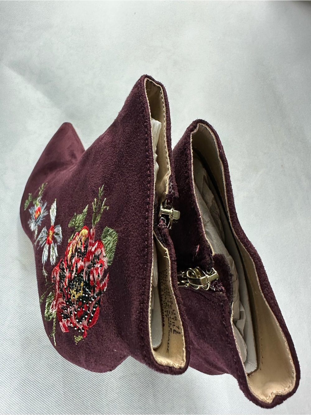 bebe Burgundy Floral Embroidered Pointed-Toe Ankle Booties - Picture 11 of 15